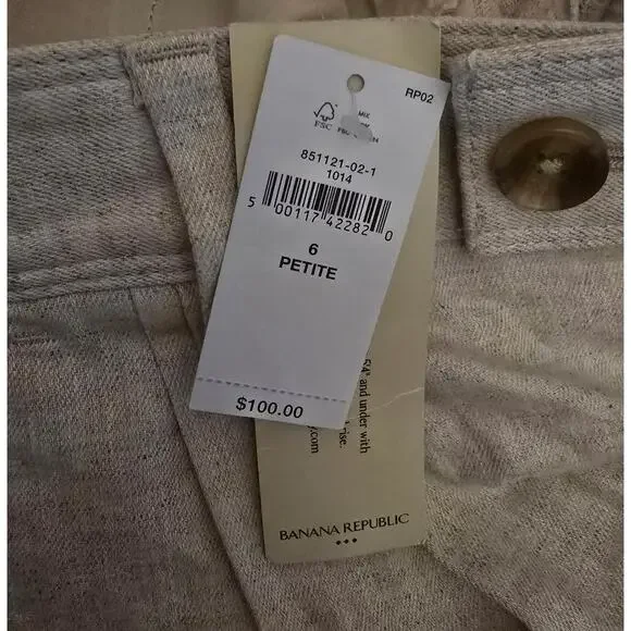 Banana Republic Linen Blend Pleat Front Pant in Tan NWT Size 6 Petite